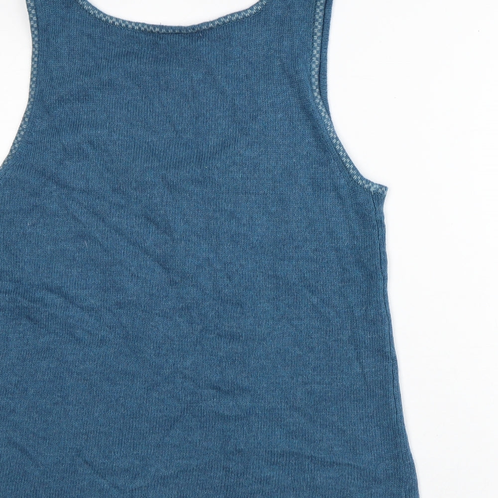 White Stuff Womens Blue Round Neck Geometric Viscose Vest Jumper Size 12