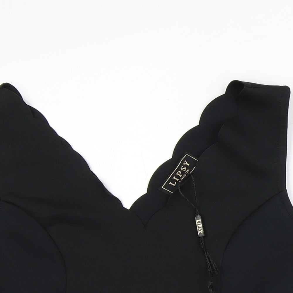 Lipsy Womens Black Polyester Cropped Tank Size 8 V-Neck