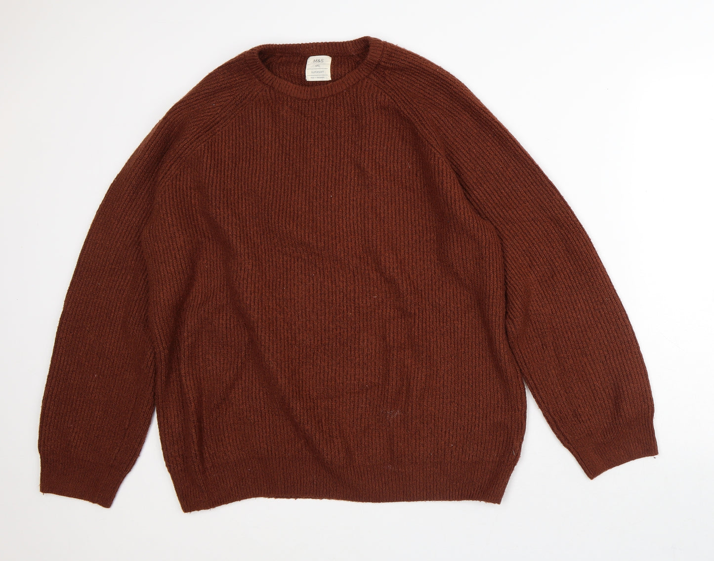 Marks and Spencer Mens Brown Crew Neck Polyamide Pullover Jumper Size 2XL