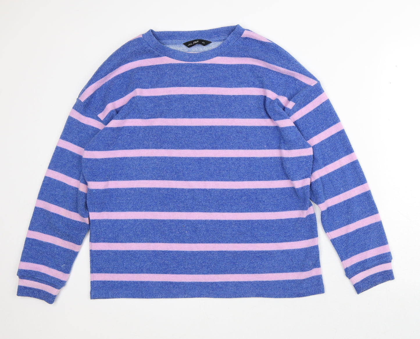 F&F Womens Blue Striped Polyester Pullover Sweatshirt Size M