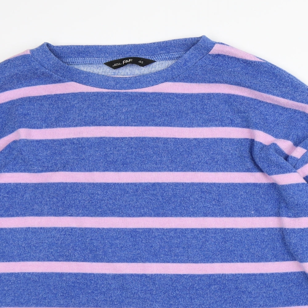 F&F Womens Blue Striped Polyester Pullover Sweatshirt Size M