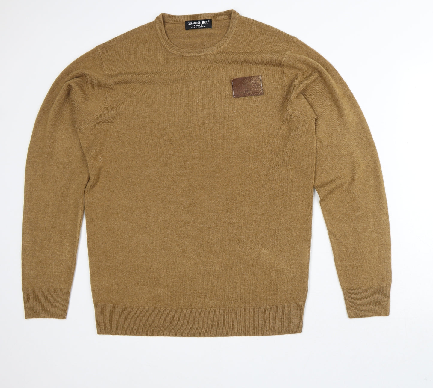 Cedar Wood State Mens Brown Acrylic Pullover Sweatshirt Size L