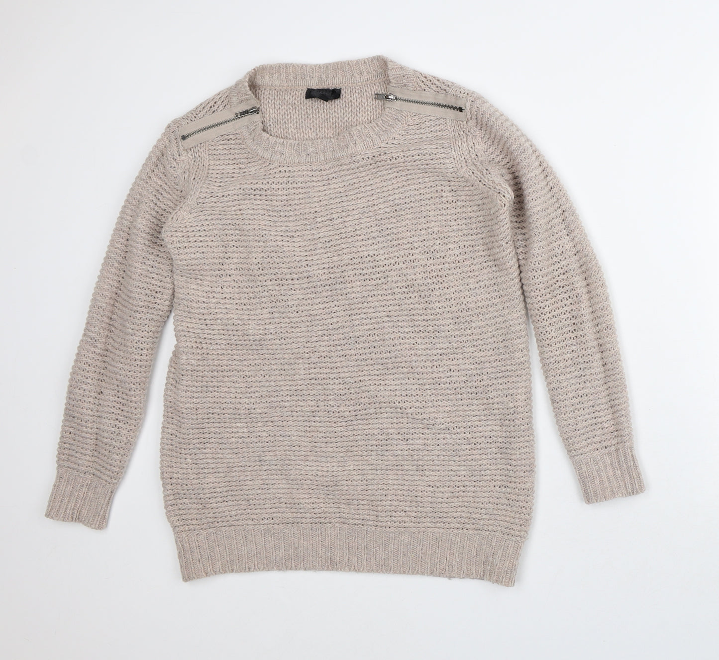 Topshop Womens Beige Crew Neck Acrylic Pullover Jumper Size 6