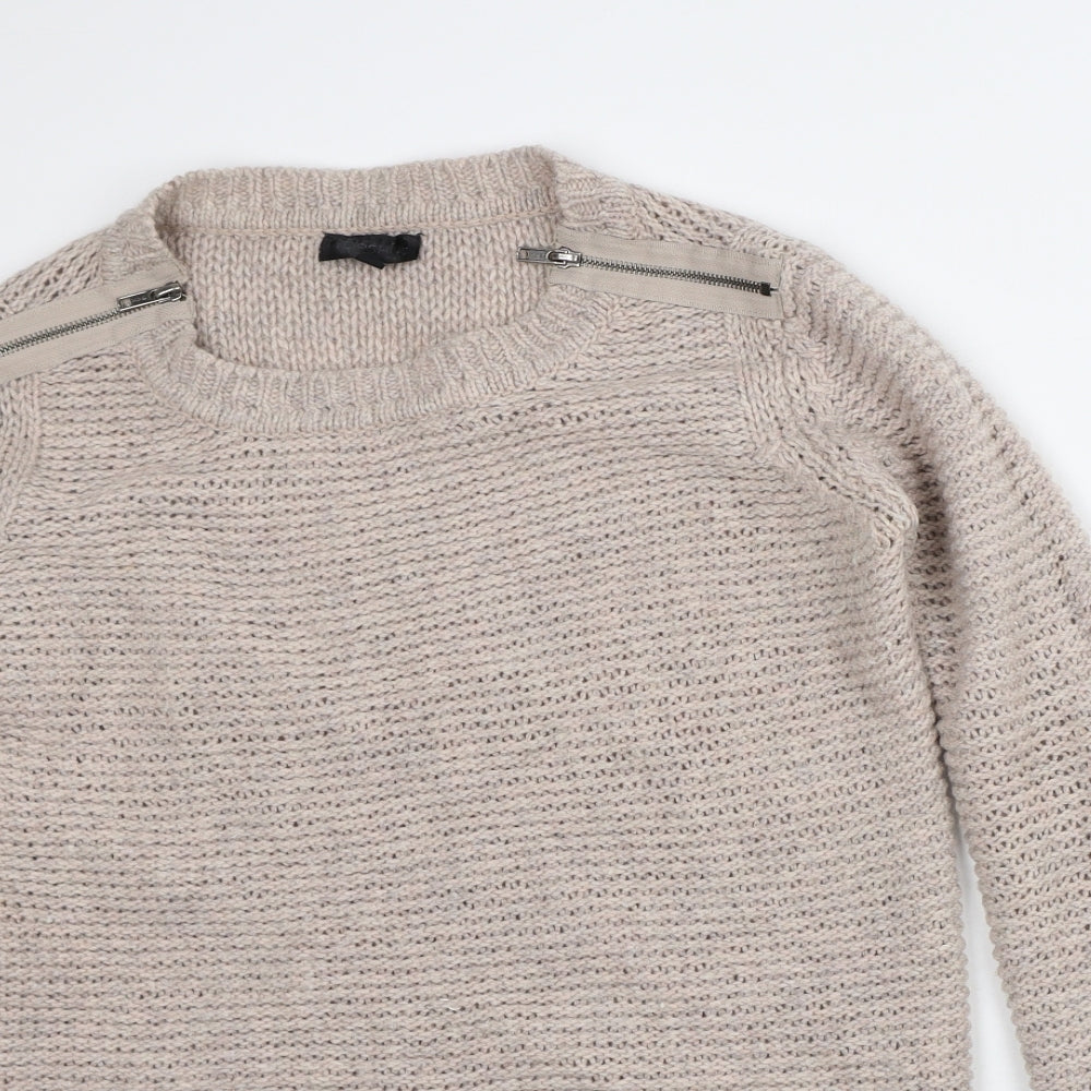 Topshop Womens Beige Crew Neck Acrylic Pullover Jumper Size 6