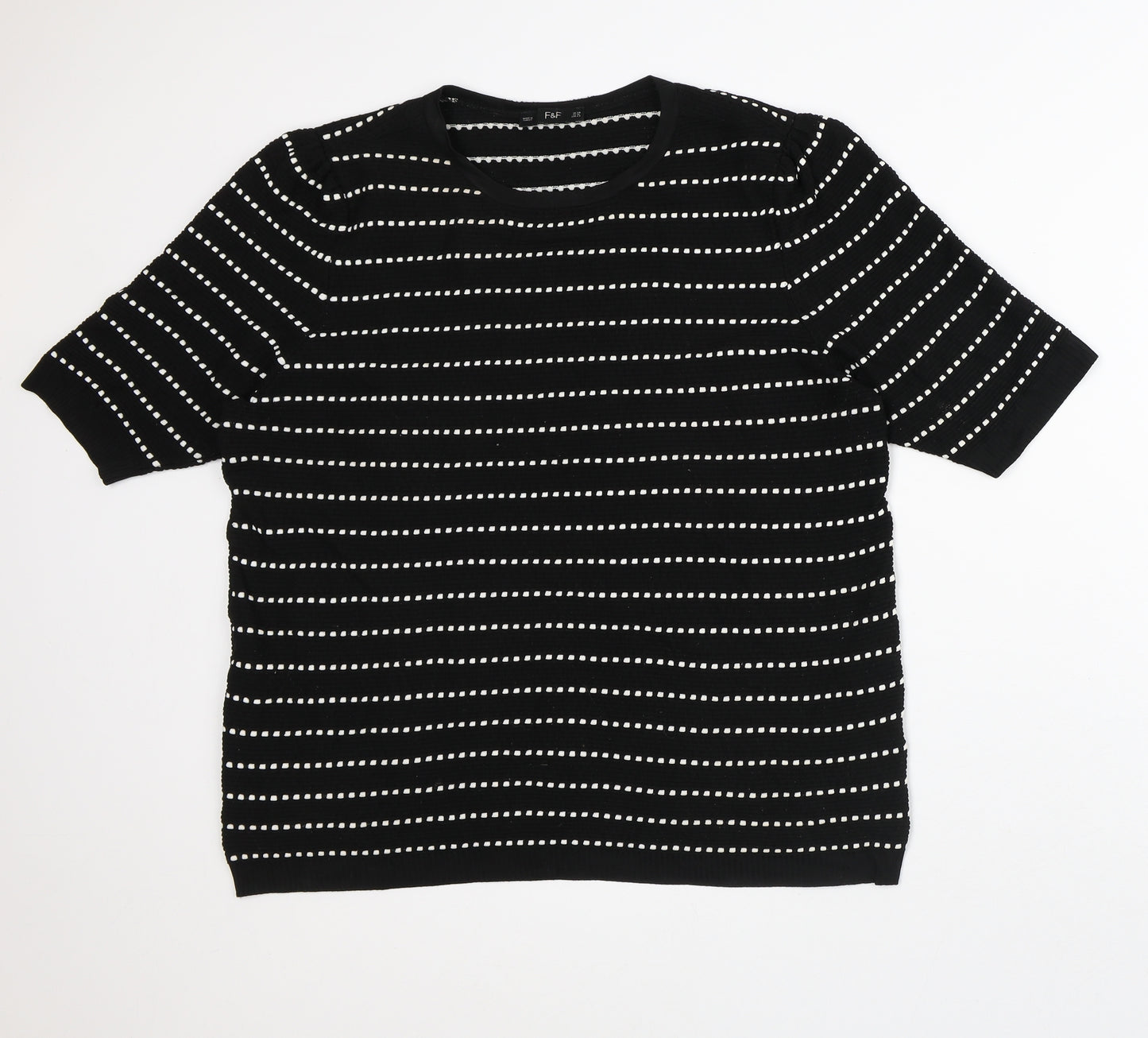 F&F Womens Black Striped Polyamide Basic T-Shirt Size 20 Crew Neck