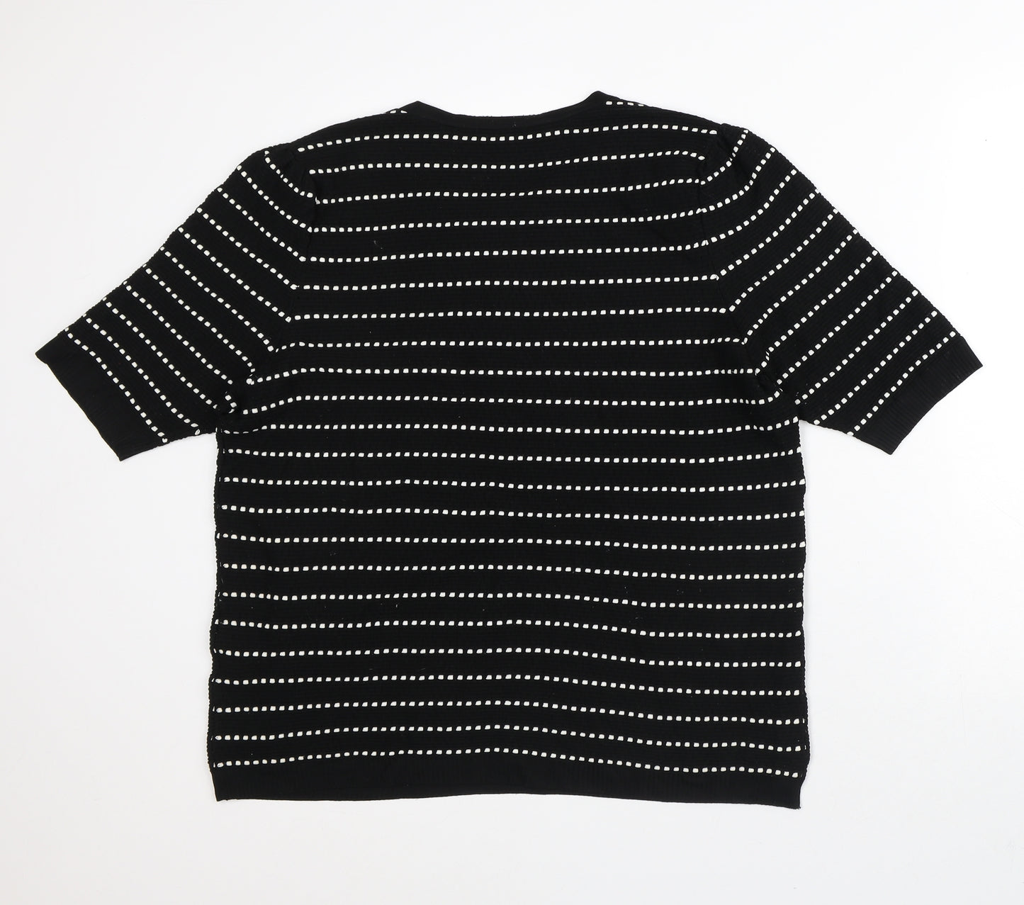 F&F Womens Black Striped Polyamide Basic T-Shirt Size 20 Crew Neck