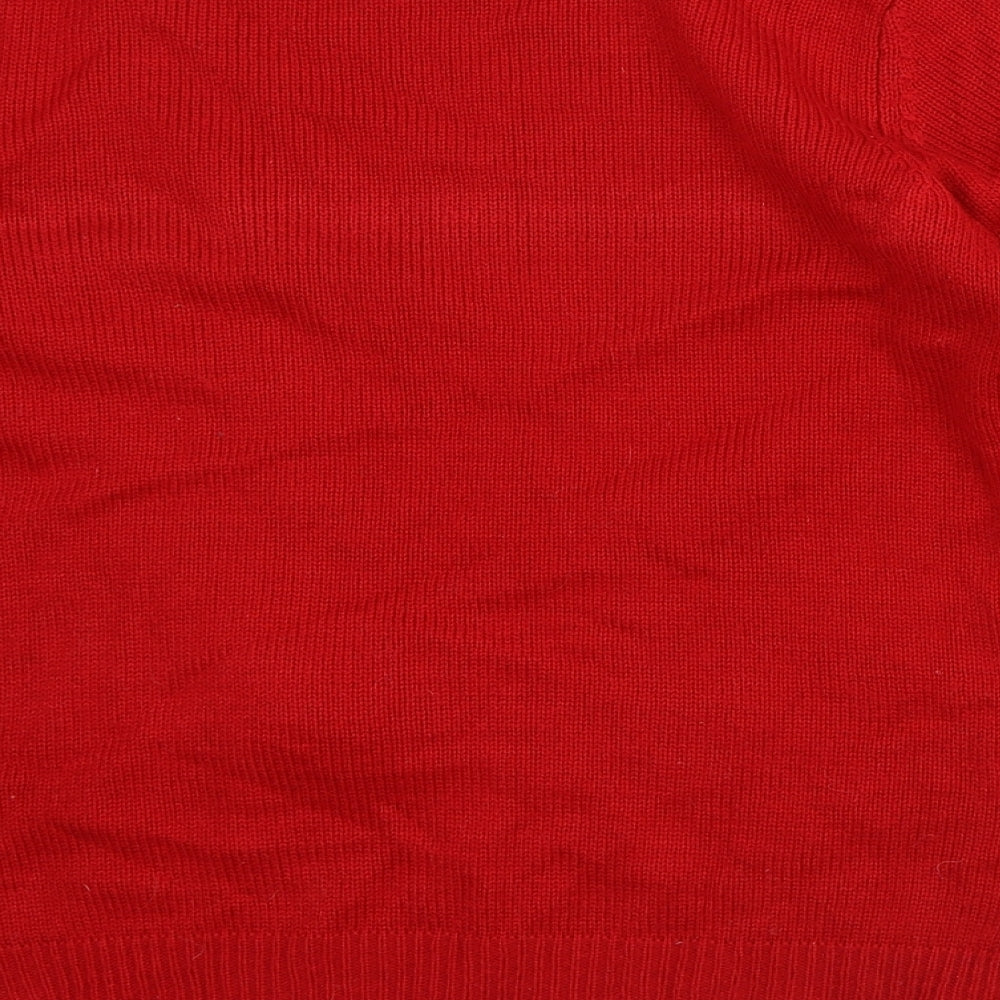 Peacocks Mens Red Round Neck Acrylic Pullover Jumper Size S - Christmas