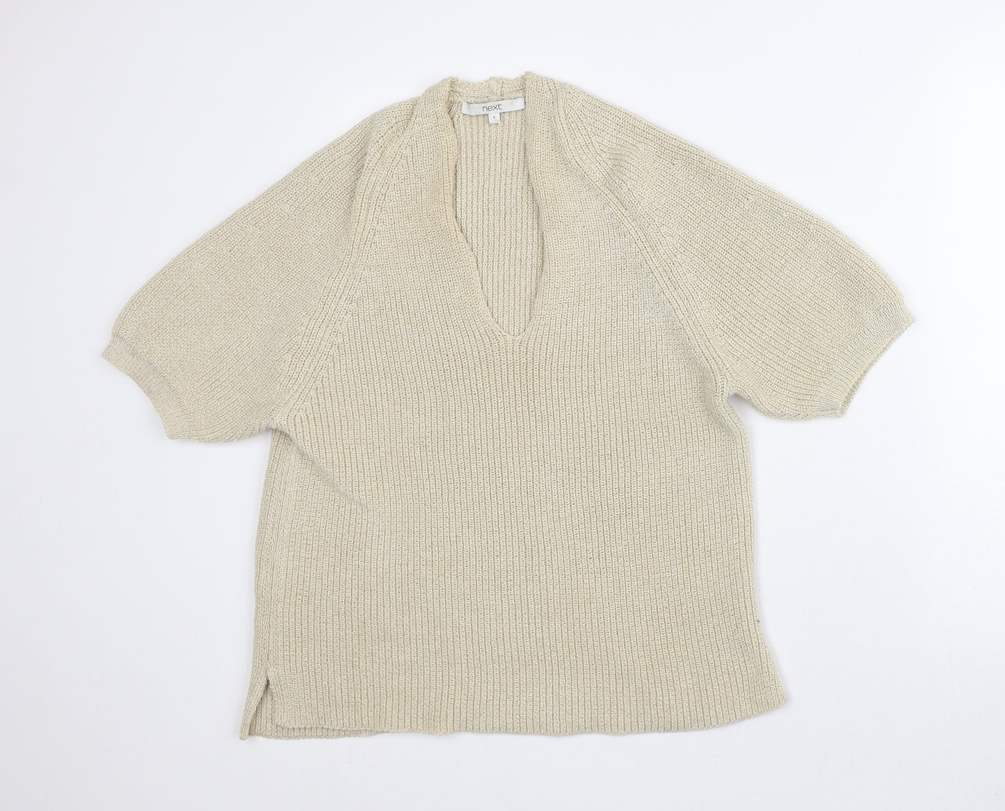 NEXT Womens Beige V-Neck Acrylic Pullover Jumper Size L