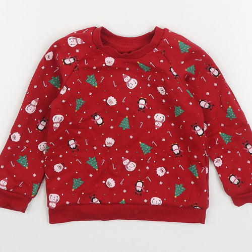 Primark Girls Red Geometric Cotton Pullover Sweatshirt Size 2-3 Years Pullover - Christmas