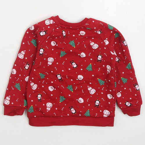 Primark Girls Red Geometric Cotton Pullover Sweatshirt Size 2-3 Years Pullover - Christmas