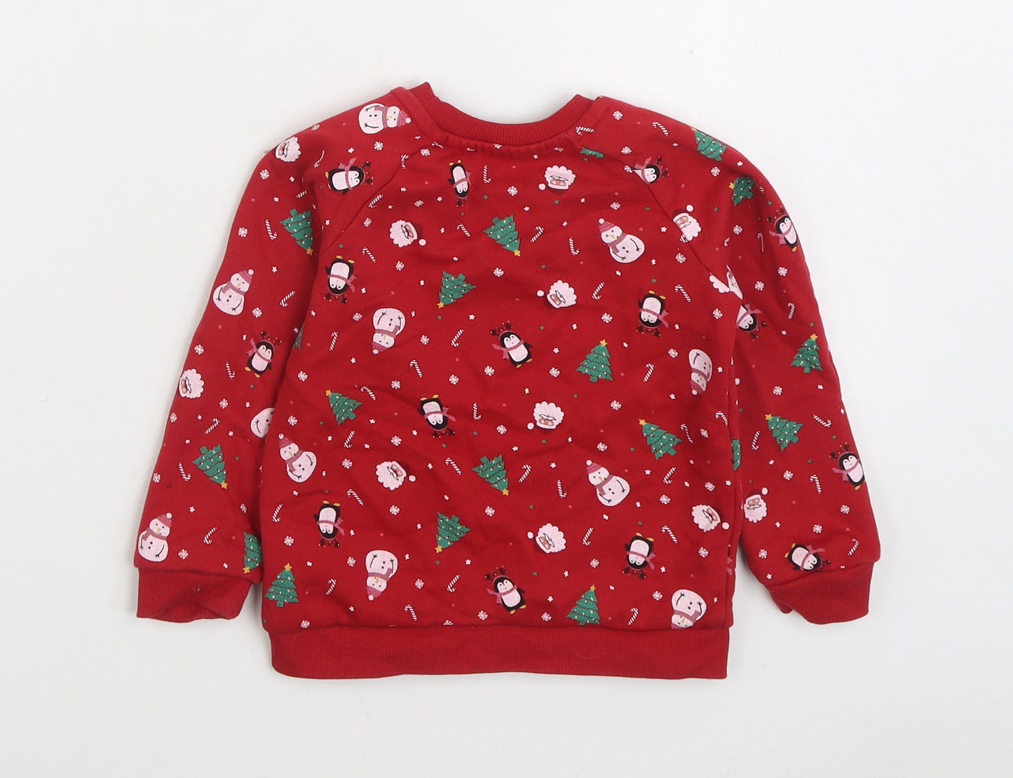 Primark Girls Red Geometric Cotton Pullover Sweatshirt Size 2-3 Years Pullover - Christmas