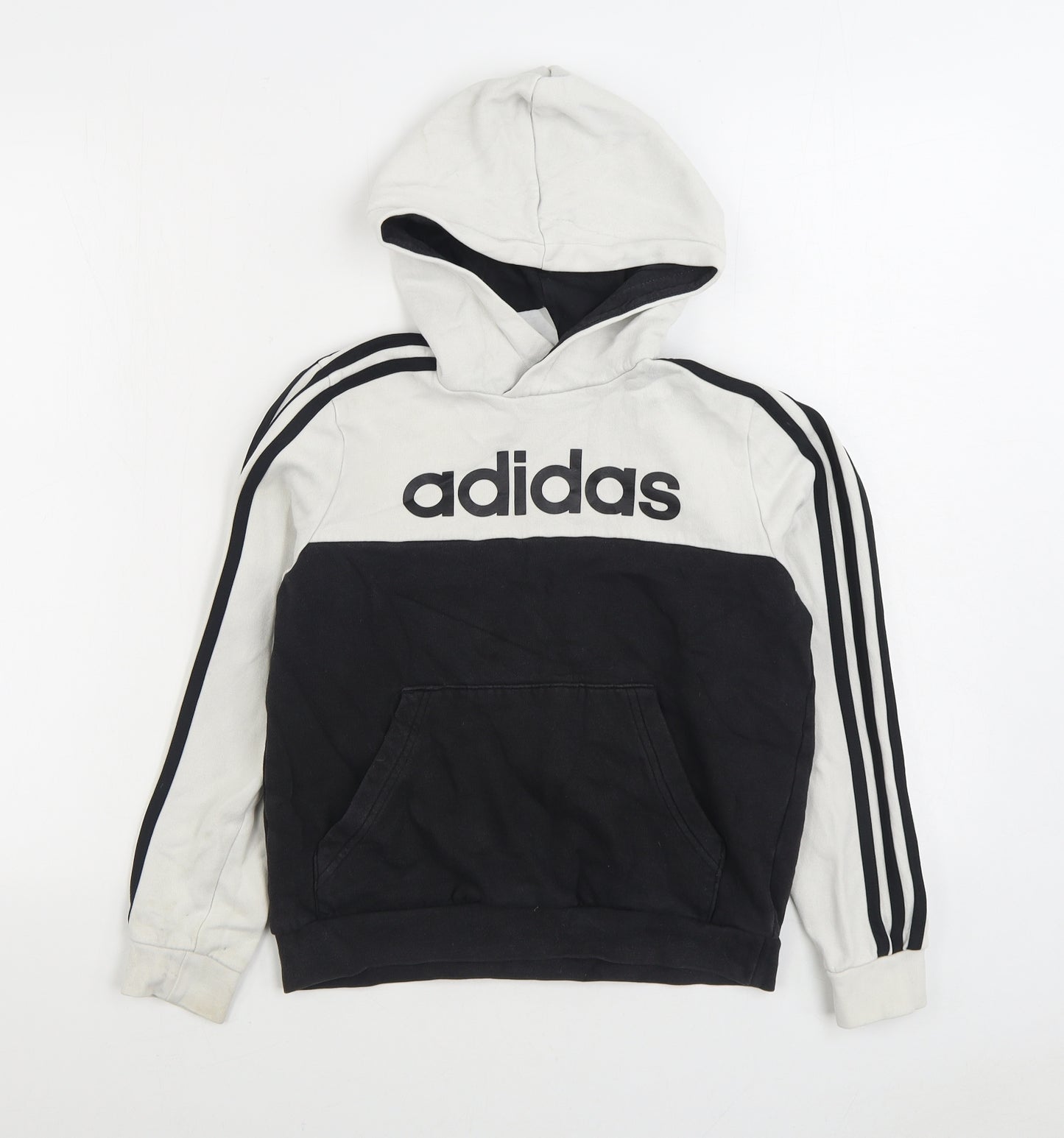 adidas Boys Black Cotton Pullover Hoodie Size 11-12 Years Pullover