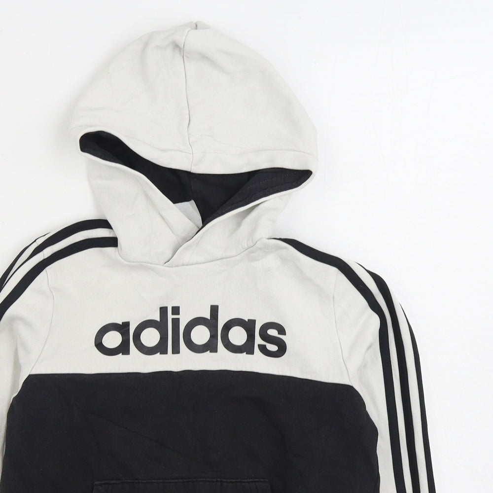adidas Boys Black Cotton Pullover Hoodie Size 11-12 Years Pullover