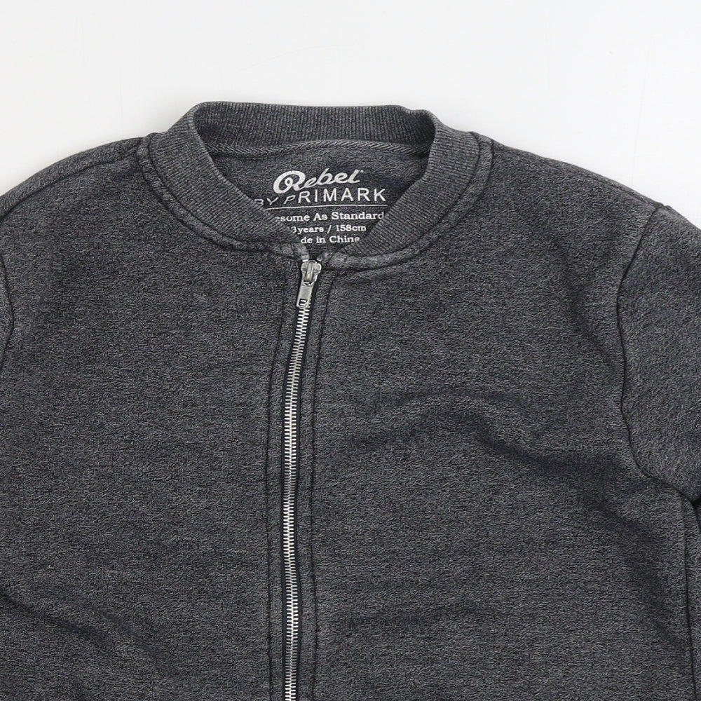REBEL Boys Grey Bomber Jacket Jacket Size 12-13 Years Zip