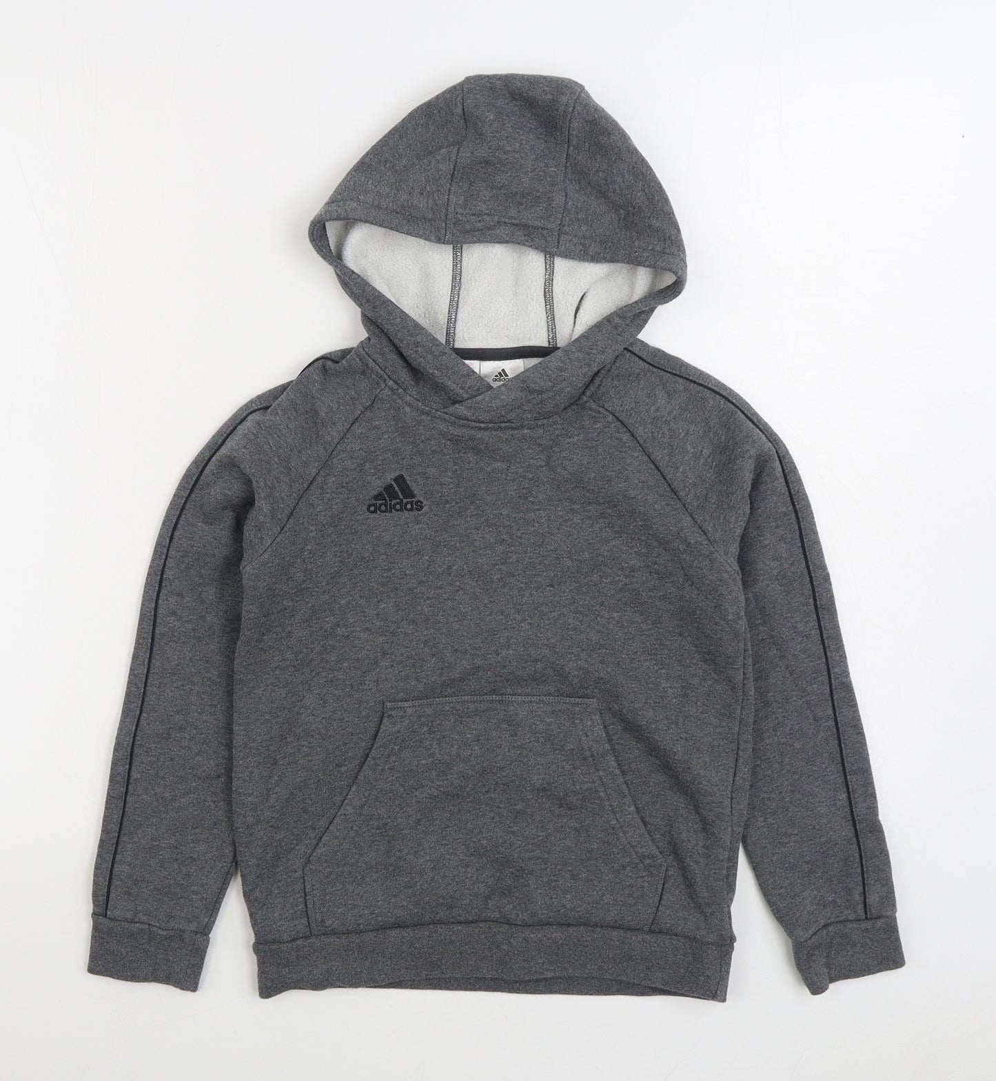 adidas Boys Grey Cotton Pullover Hoodie Size 9-10 Years Pullover