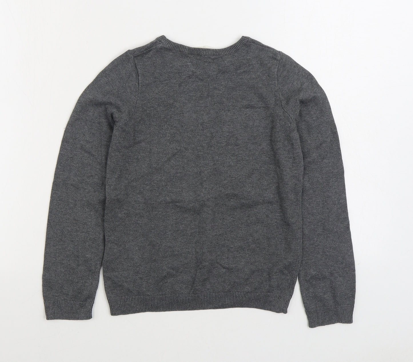 H&M Girls Grey Round Neck 100% Cotton Pullover Jumper Size 9-10 Years Pullover