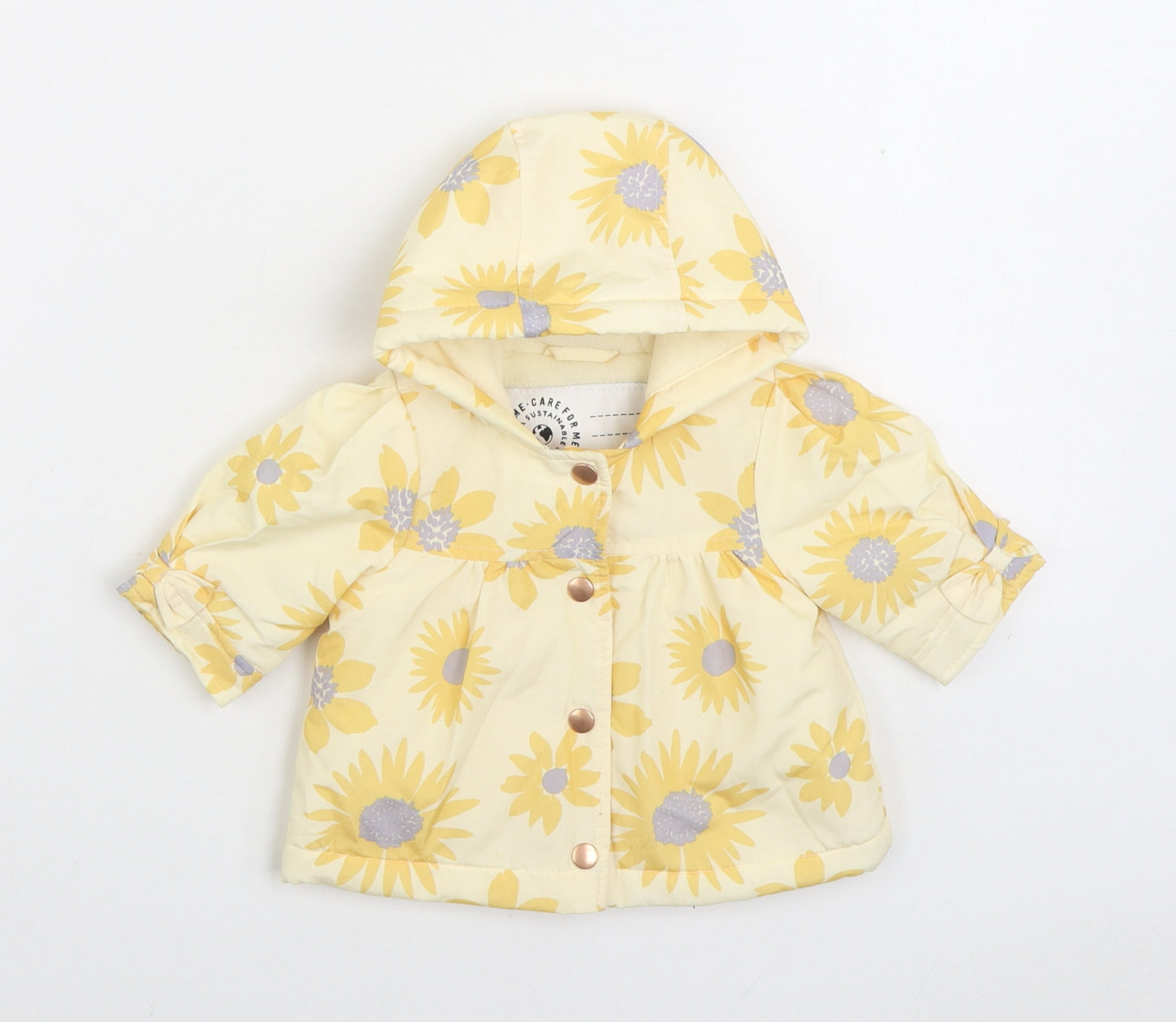 George Girls Yellow Floral Rain Coat Coat Size 0-3 Months Button