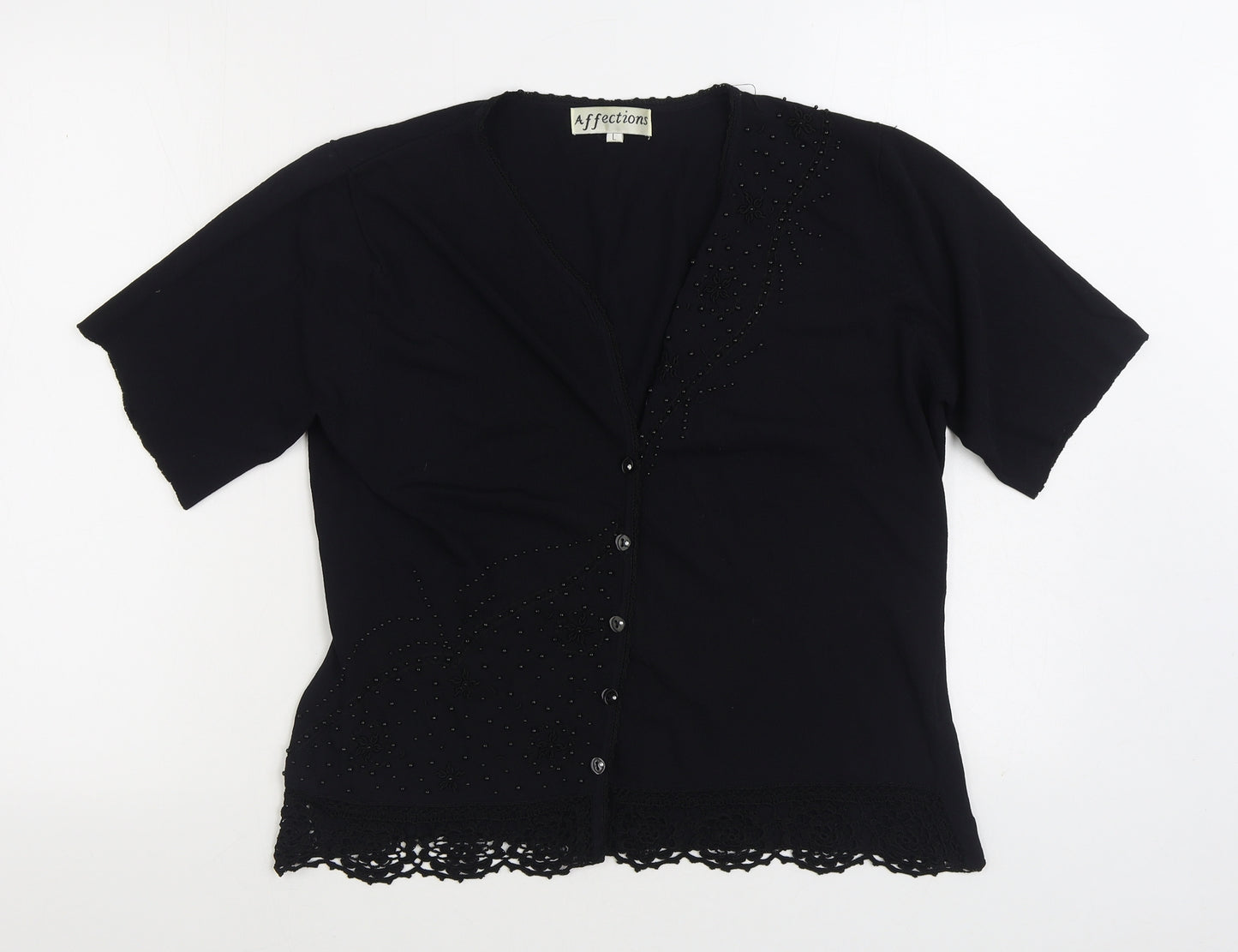 Affections Womens Black V-Neck Viscose Cardigan Jumper Size L