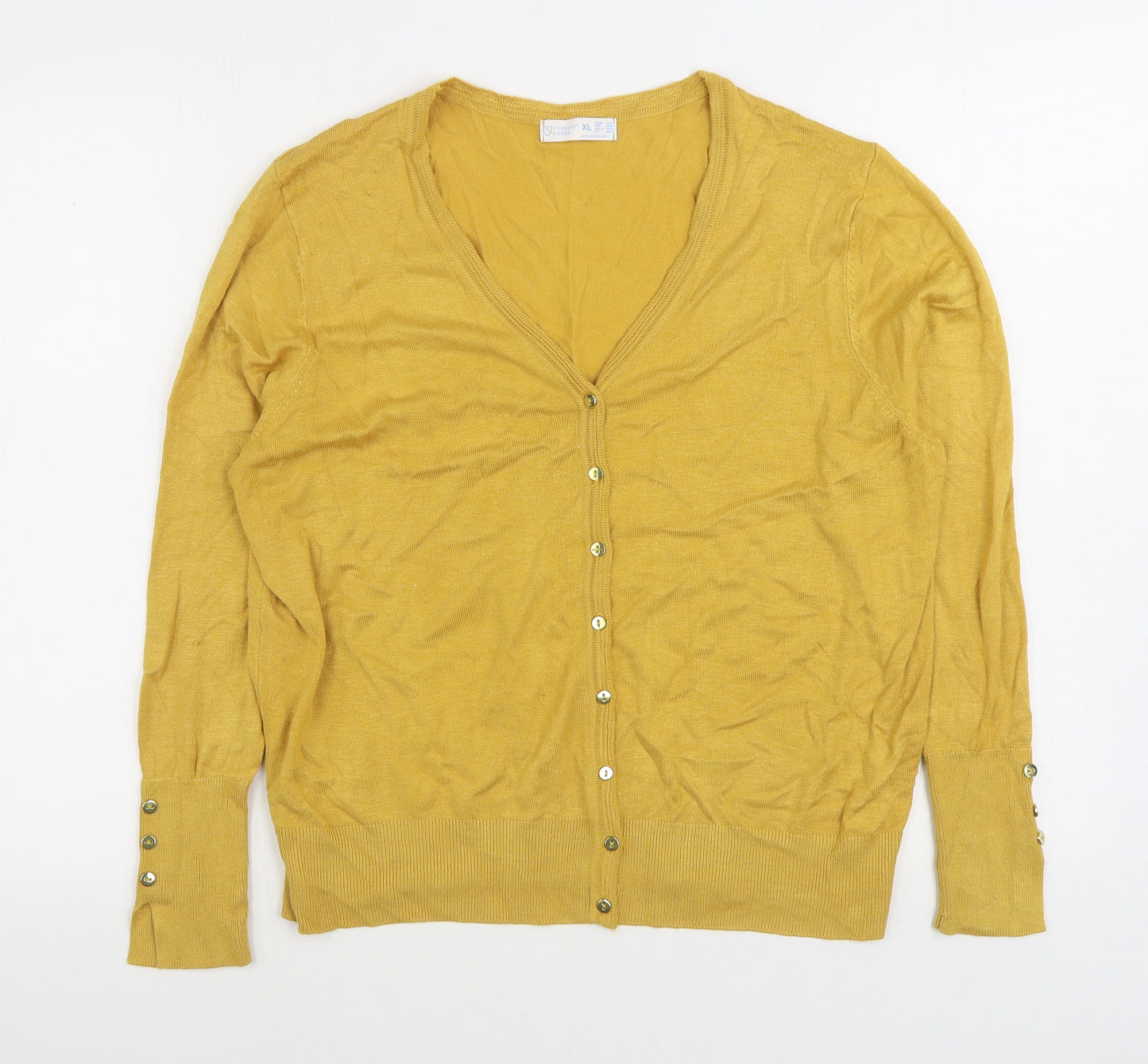 Primark Womens Yellow V-Neck Acrylic Cardigan Jumper Size XL