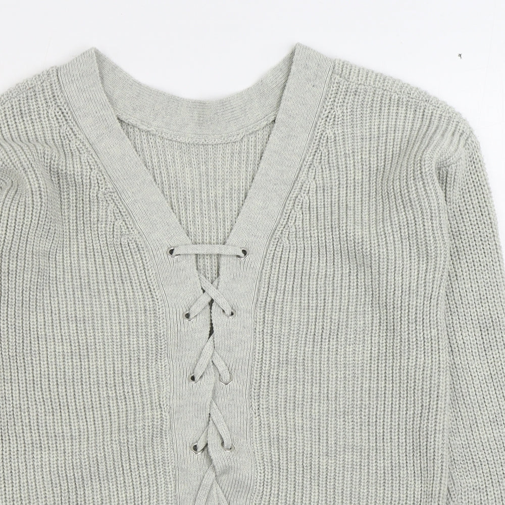 Primark Womens Grey V-Neck Acrylic Pullover Jumper Size M