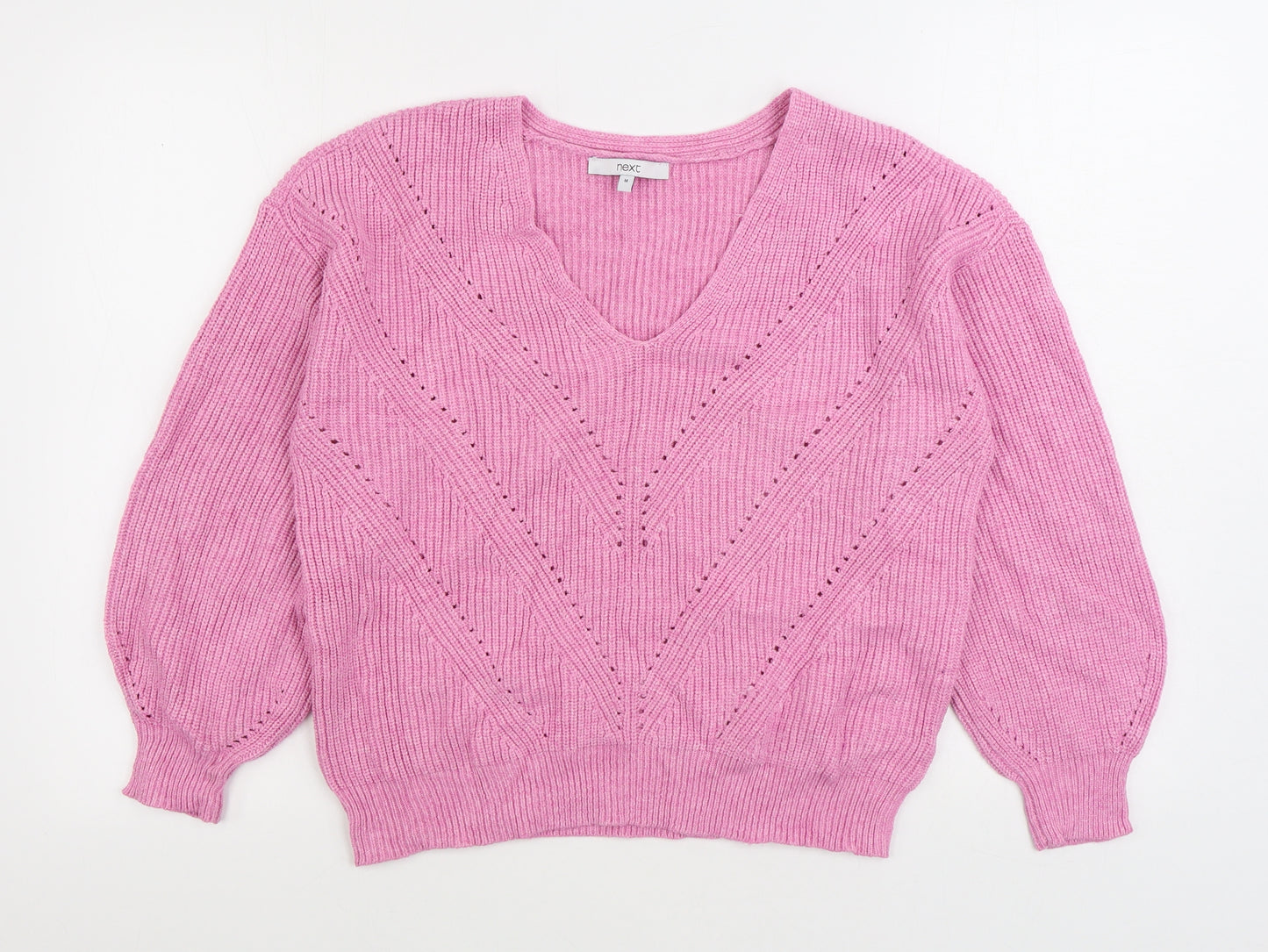 NEXT Womens Pink V-Neck Viscose Pullover Jumper Size M