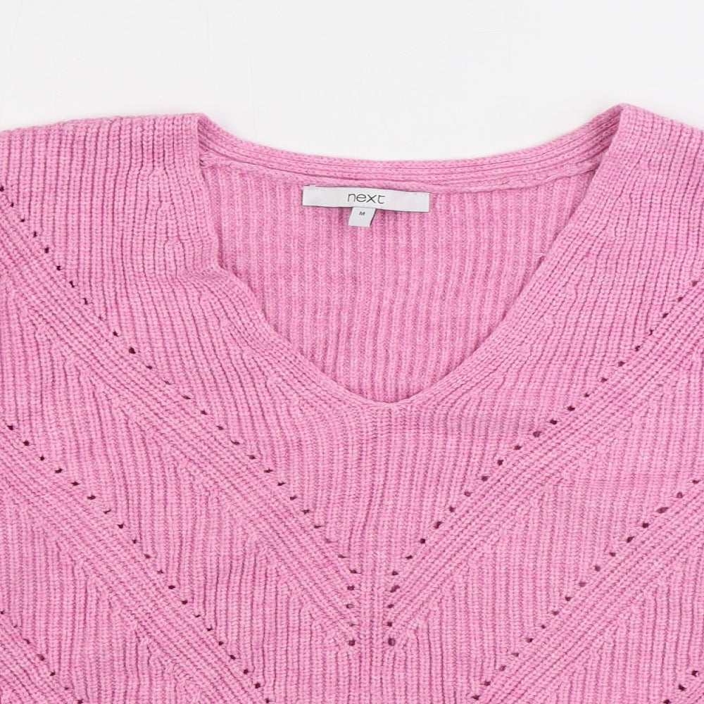 NEXT Womens Pink V-Neck Viscose Pullover Jumper Size M
