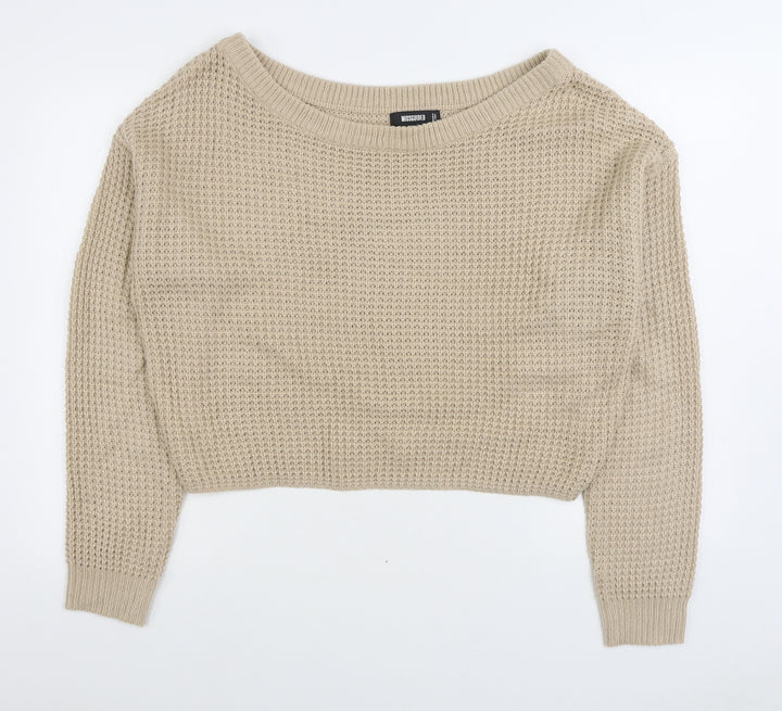 Missguided Womens Beige Boat Neck Acrylic Pullover Jumper Size 10