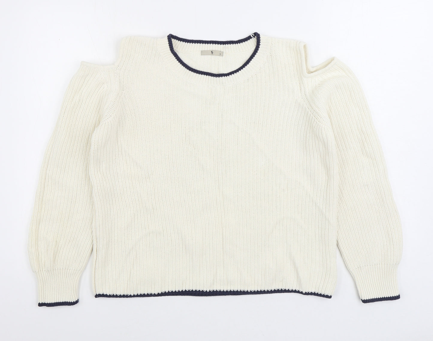 TU Womens White Round Neck 100% Cotton Pullover Jumper Size 16
