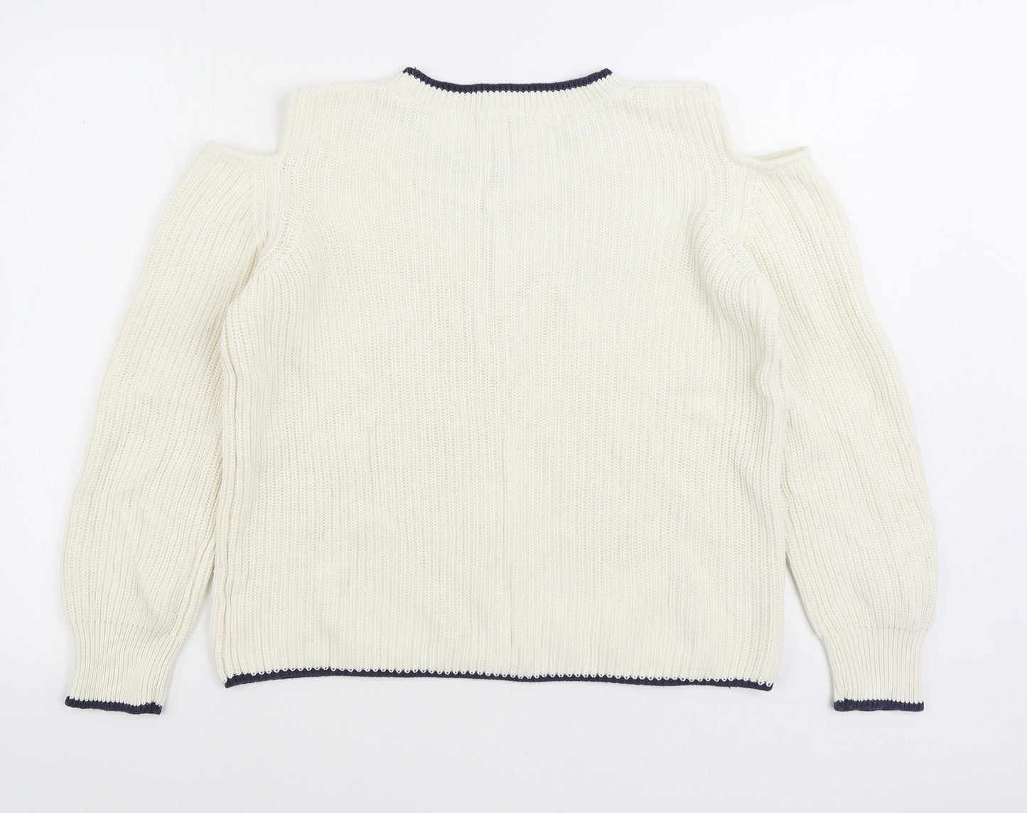 TU Womens White Round Neck 100% Cotton Pullover Jumper Size 16