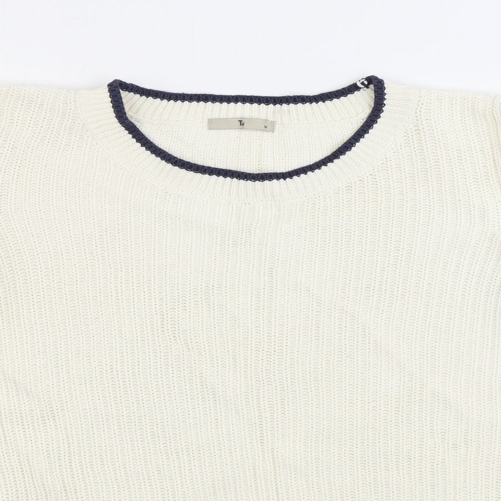 TU Womens White Round Neck 100% Cotton Pullover Jumper Size 16