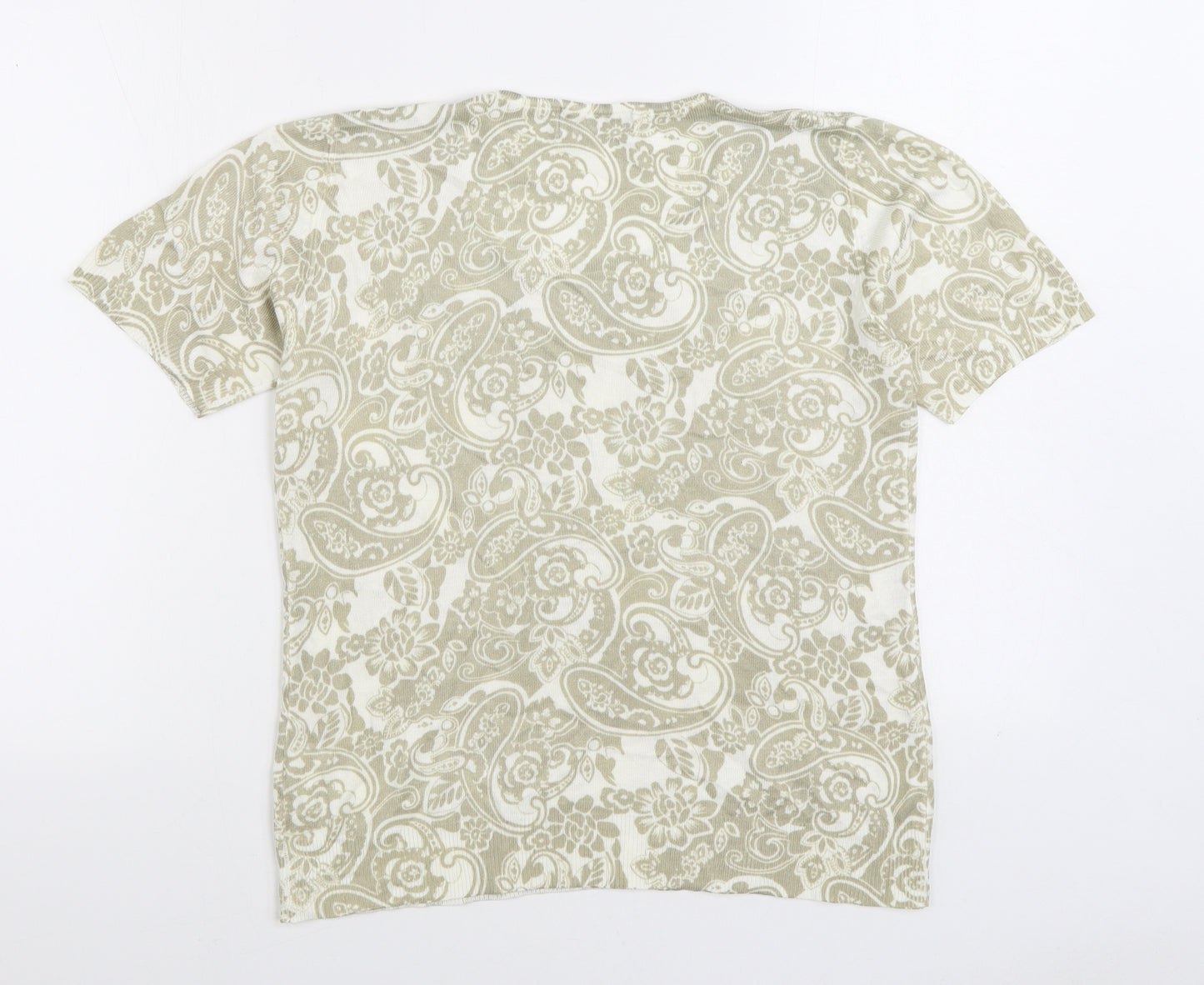 Daxon Womens Beige Geometric Acrylic Basic T-Shirt Size 14 Scoop Neck