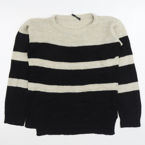 Atmosphere Womens Black Round Neck Striped Acrylic Pullover Jumper Size 8