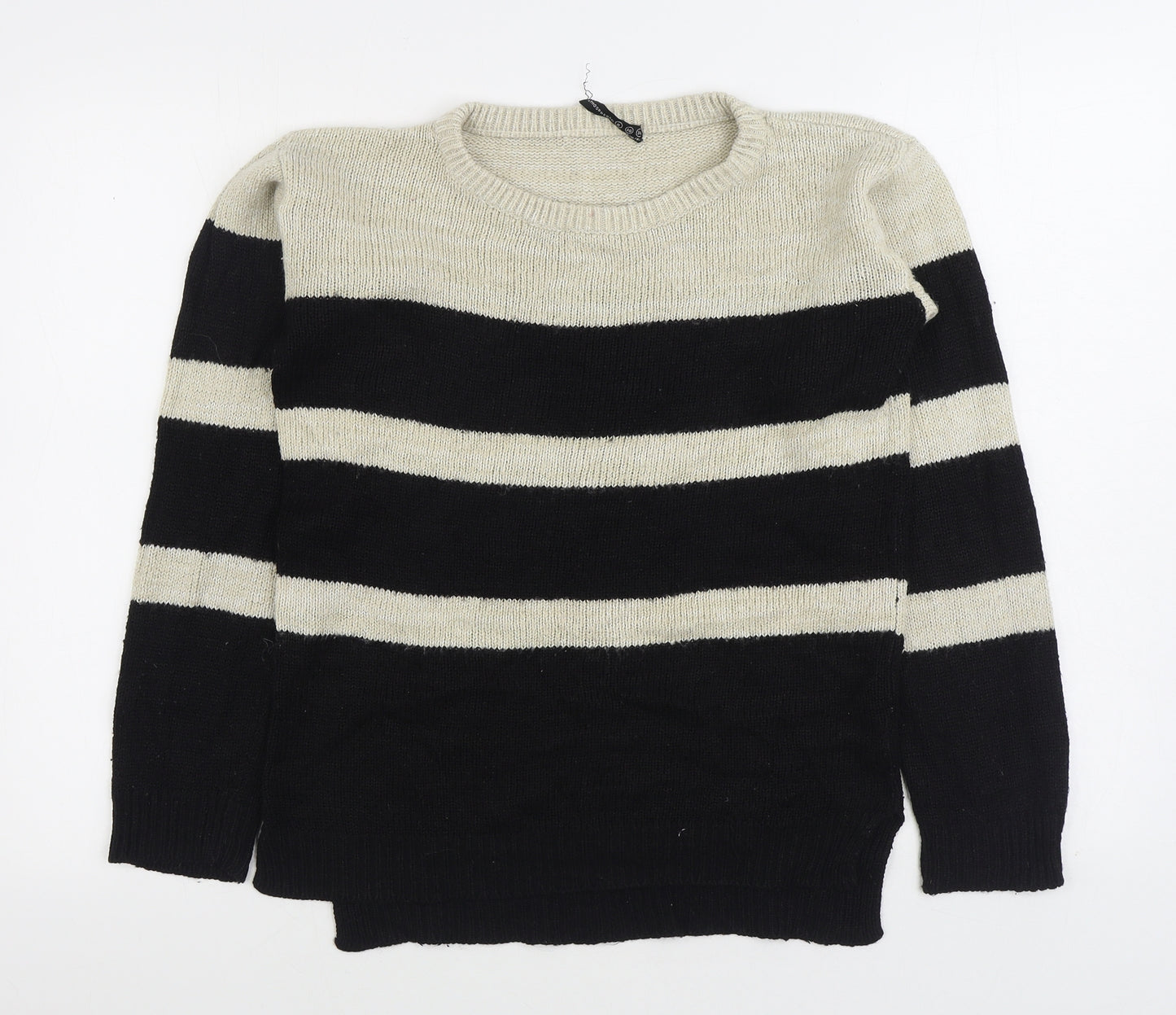 Atmosphere Womens Black Round Neck Striped Acrylic Pullover Jumper Size 8