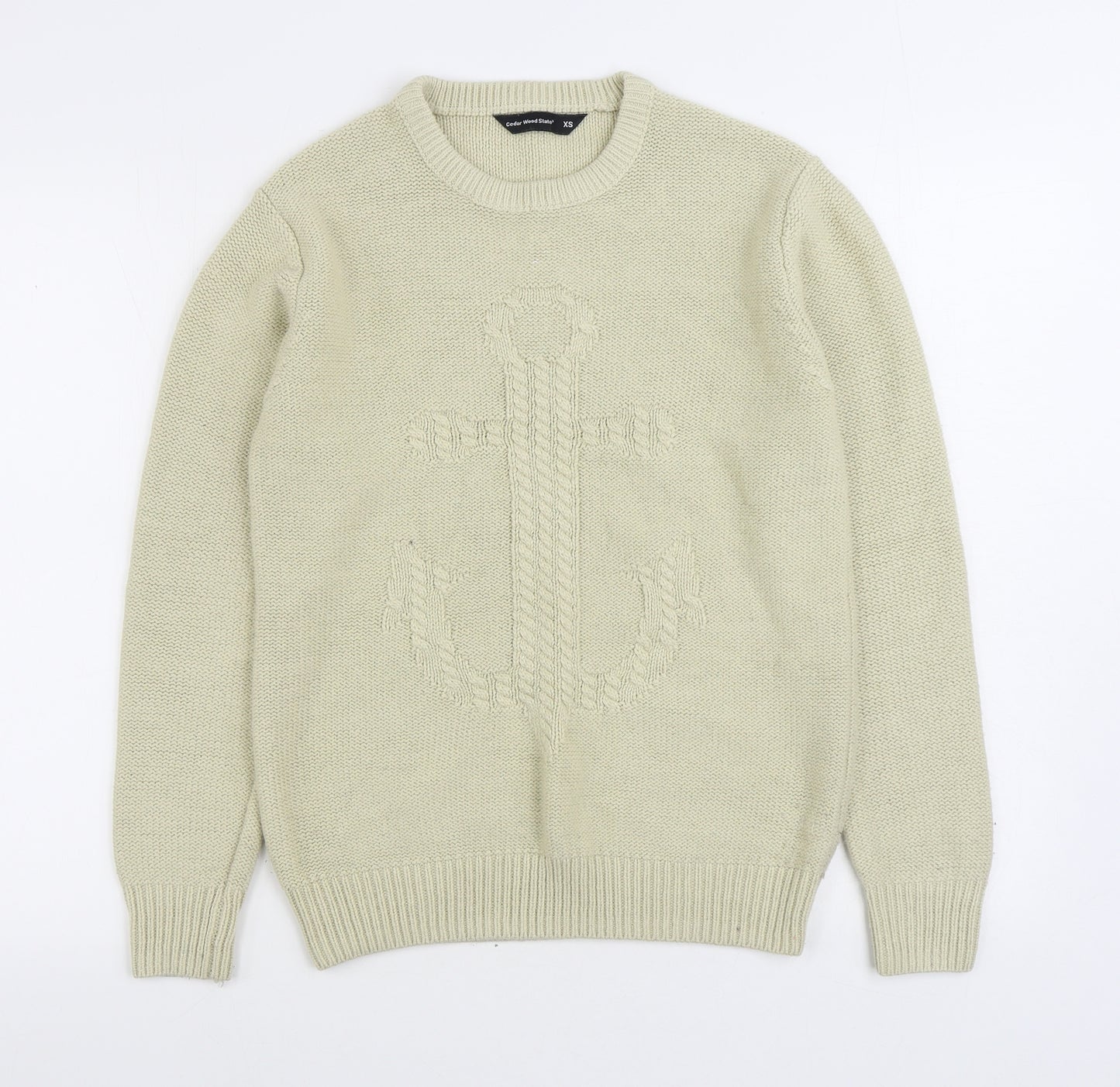 Cedar Wood State Mens Beige Round Neck Acrylic Pullover Jumper Size XS