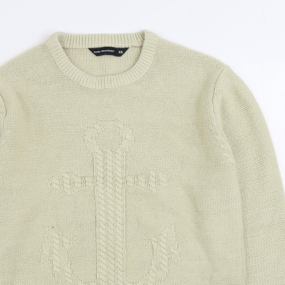 Cedar Wood State Mens Beige Round Neck Acrylic Pullover Jumper Size XS