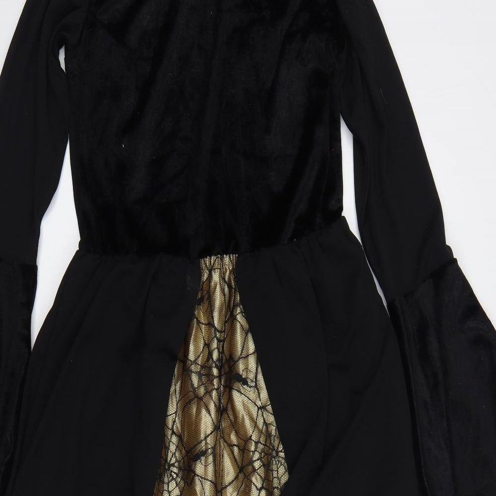 Fancy Dress Womens Black Polyester A-Line Size M Round Neck Hook & Loop - Halloween