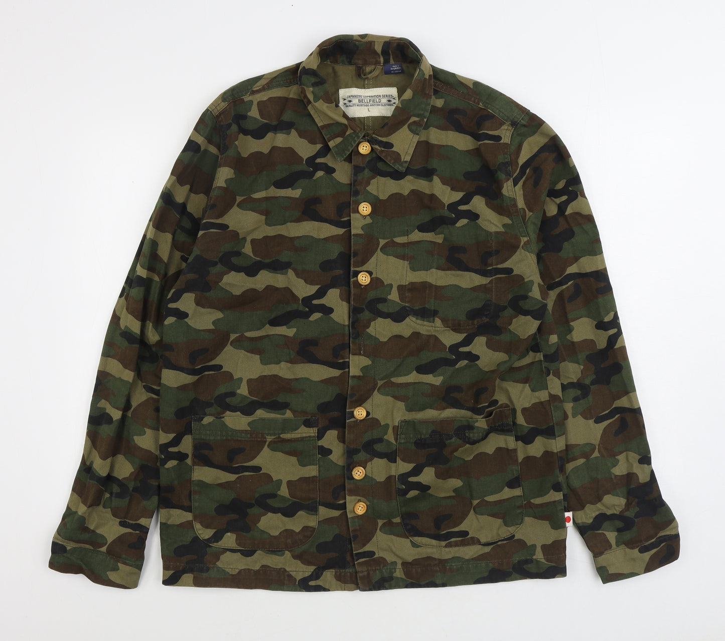 Bellfield Mens Green Camouflage Jacket Size L Button