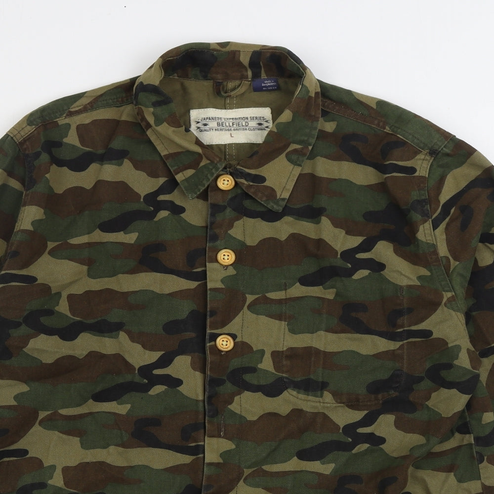 Bellfield Mens Green Camouflage Jacket Size L Button