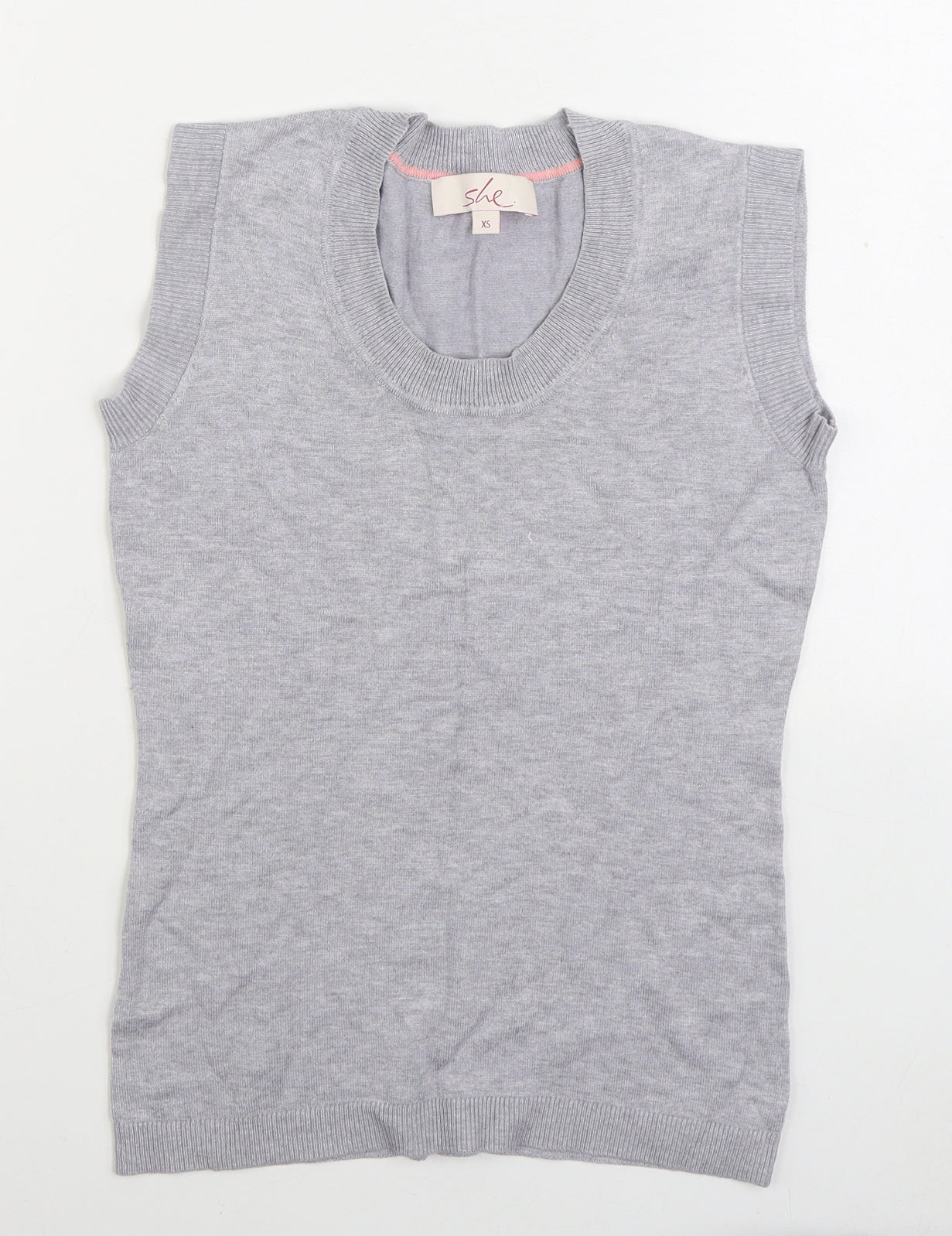 SHE Womens Grey Scoop Neck Viscose Vest Jumper Size XS