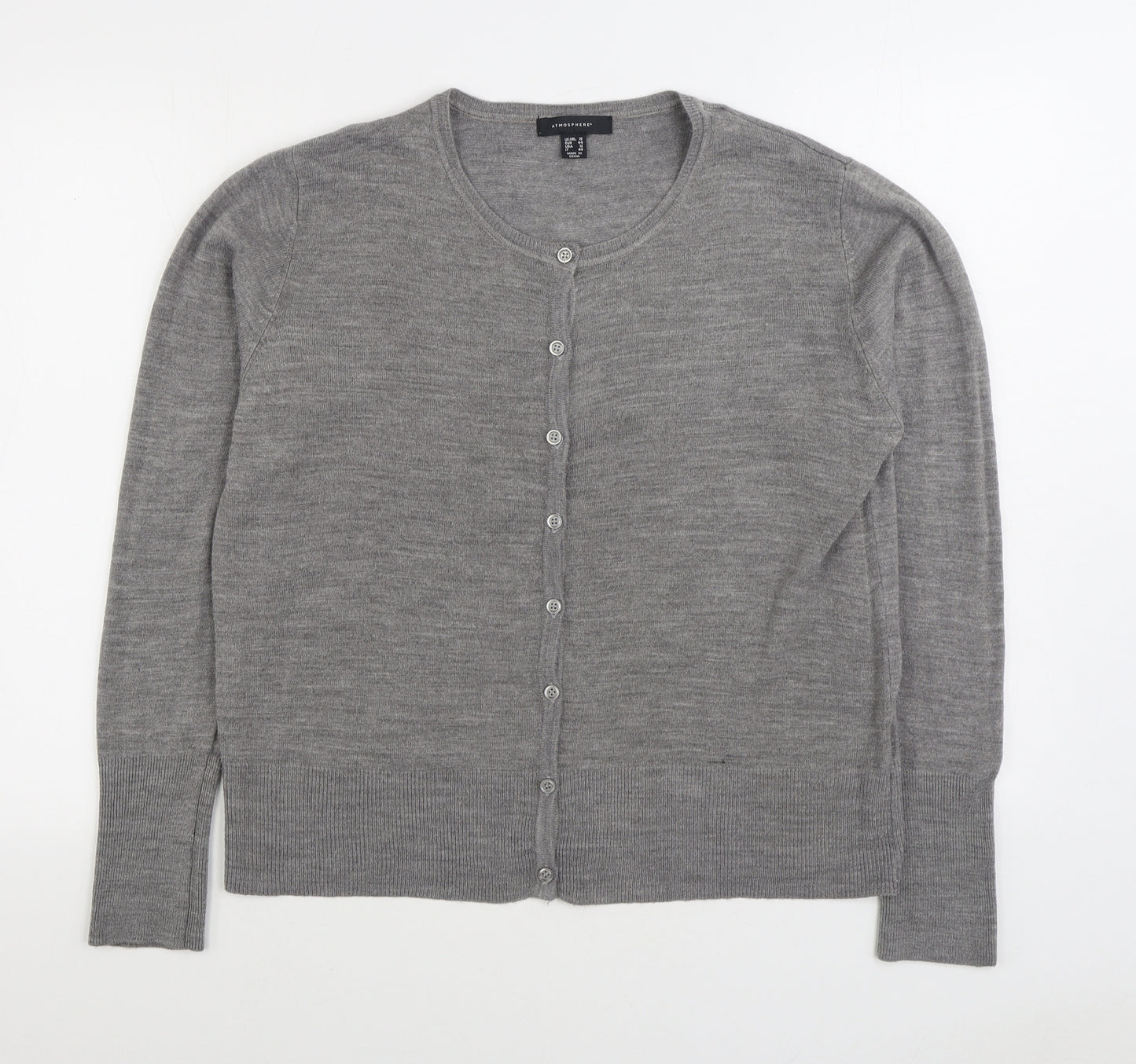 Primark Womens Grey Round Neck Acrylic Cardigan Jumper Size 16