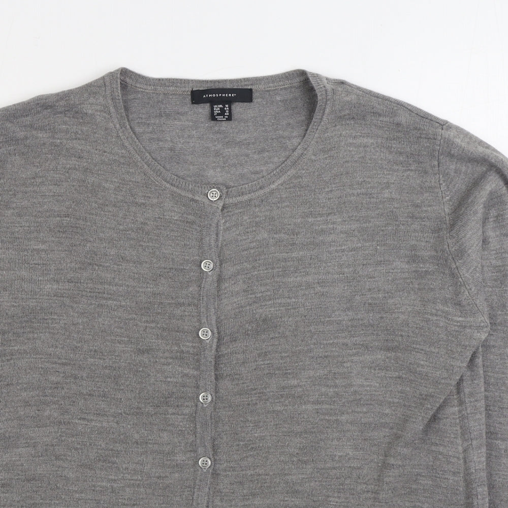Primark Womens Grey Round Neck Acrylic Cardigan Jumper Size 16