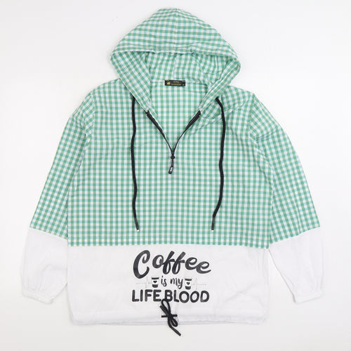 King Fashion Womens Green Check Polyester Pullover Hoodie Size 18 Pullover