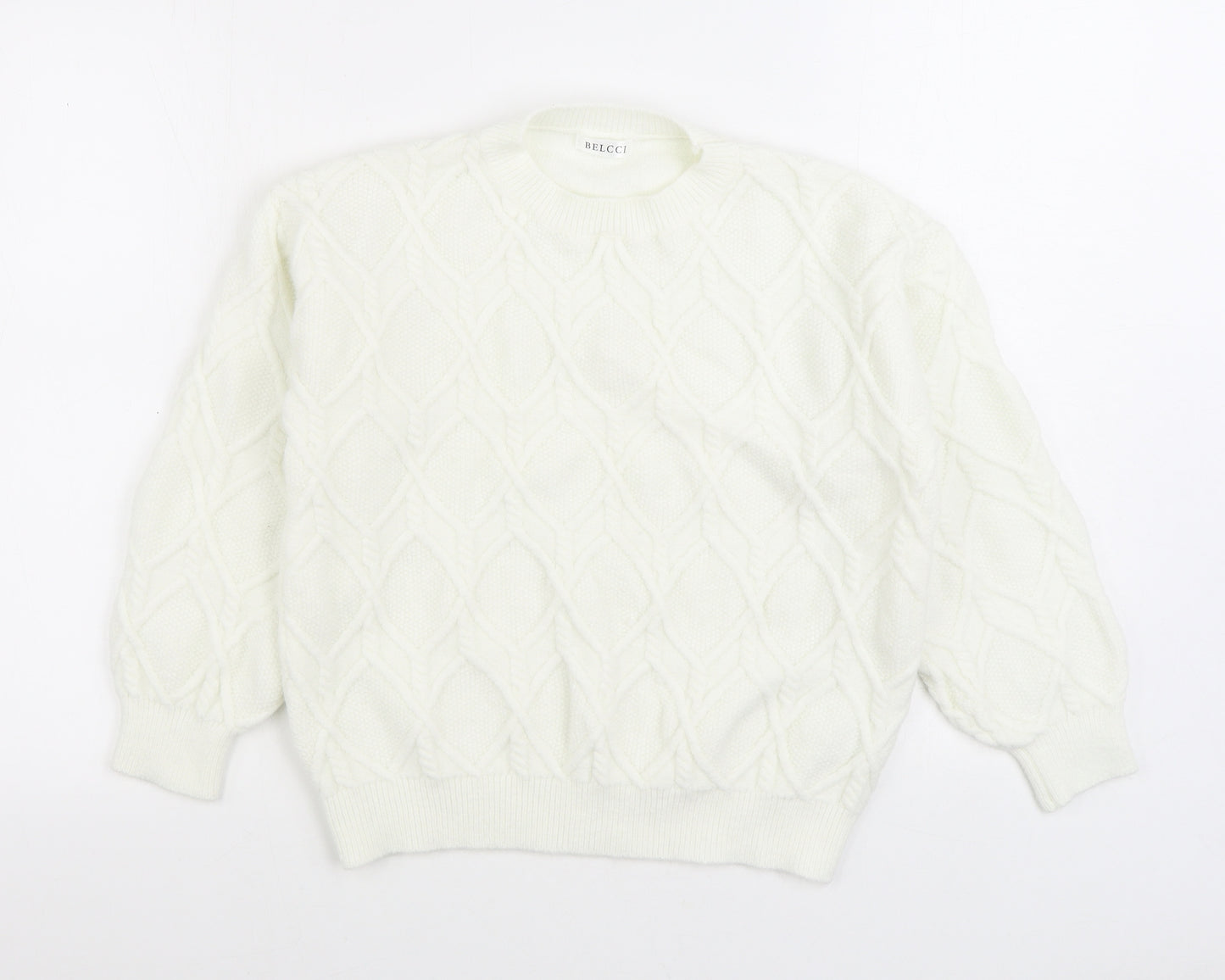 Belcci Womens White Round Neck Acrylic Pullover Jumper Size S