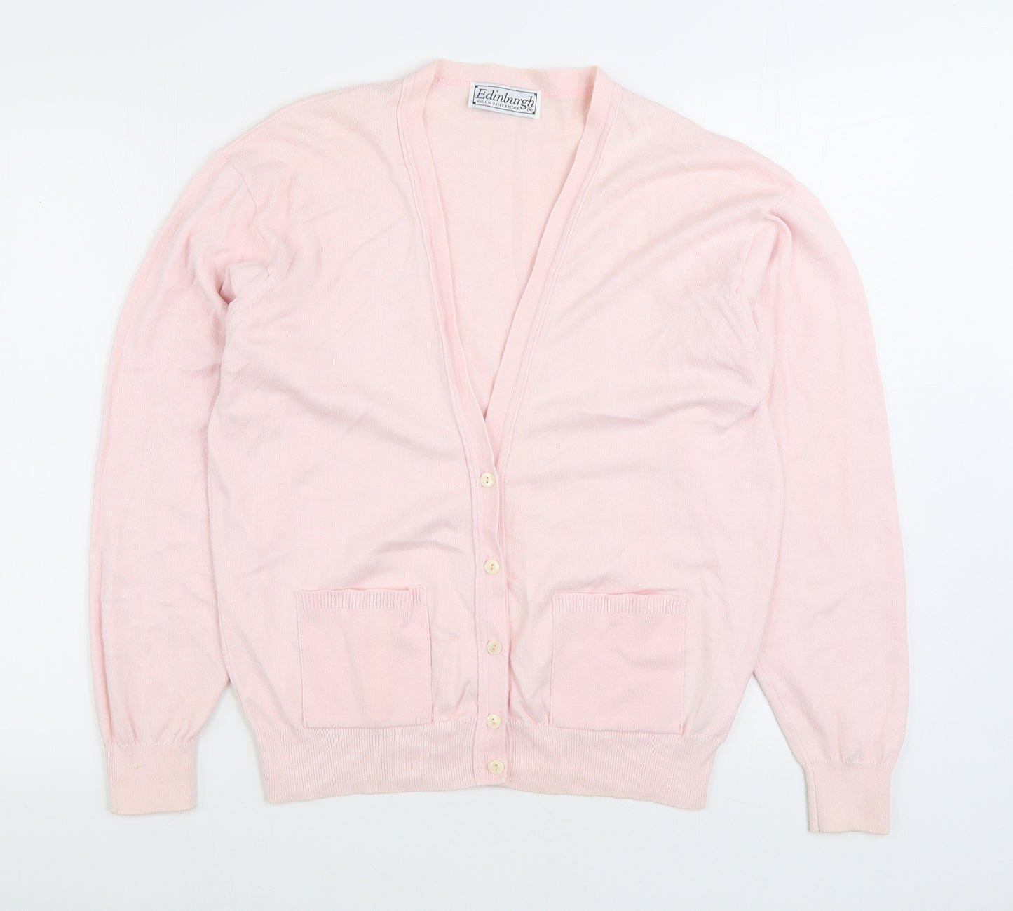 Edinburgh Womens Pink V-Neck 100% Cotton Cardigan Jumper Size M