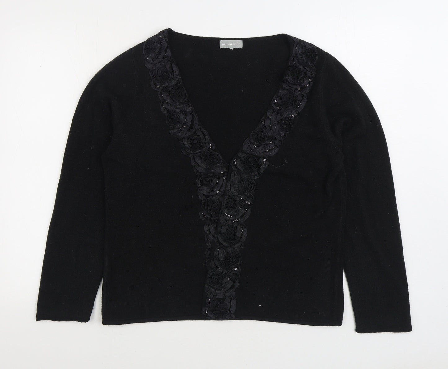Per Una Womens Black V-Neck Acrylic Cardigan Jumper Size 18