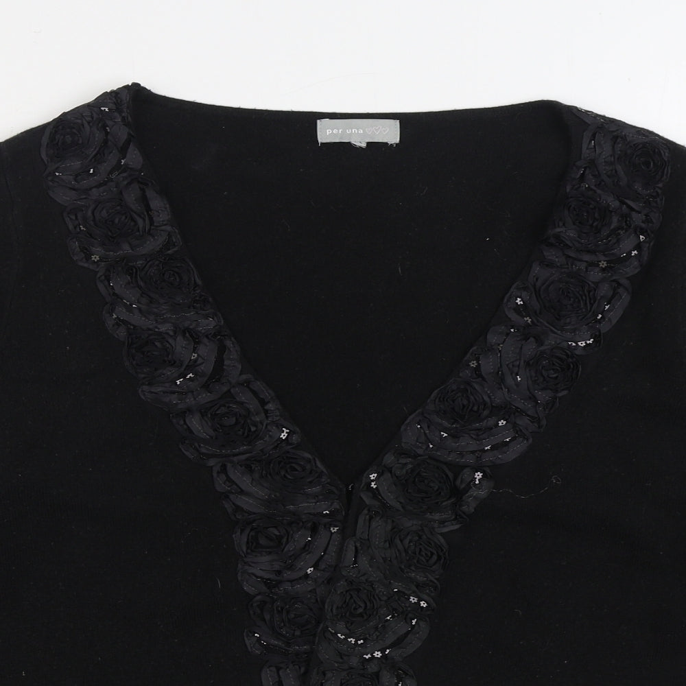 Per Una Womens Black V-Neck Acrylic Cardigan Jumper Size 18