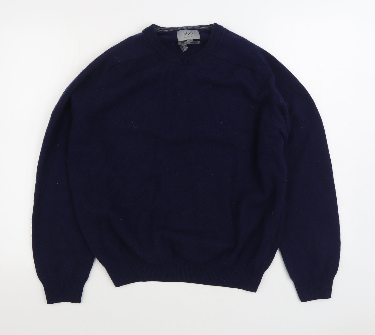 Marks and Spencer Womens Blue Round Neck Wool Pullover Jumper Size XL