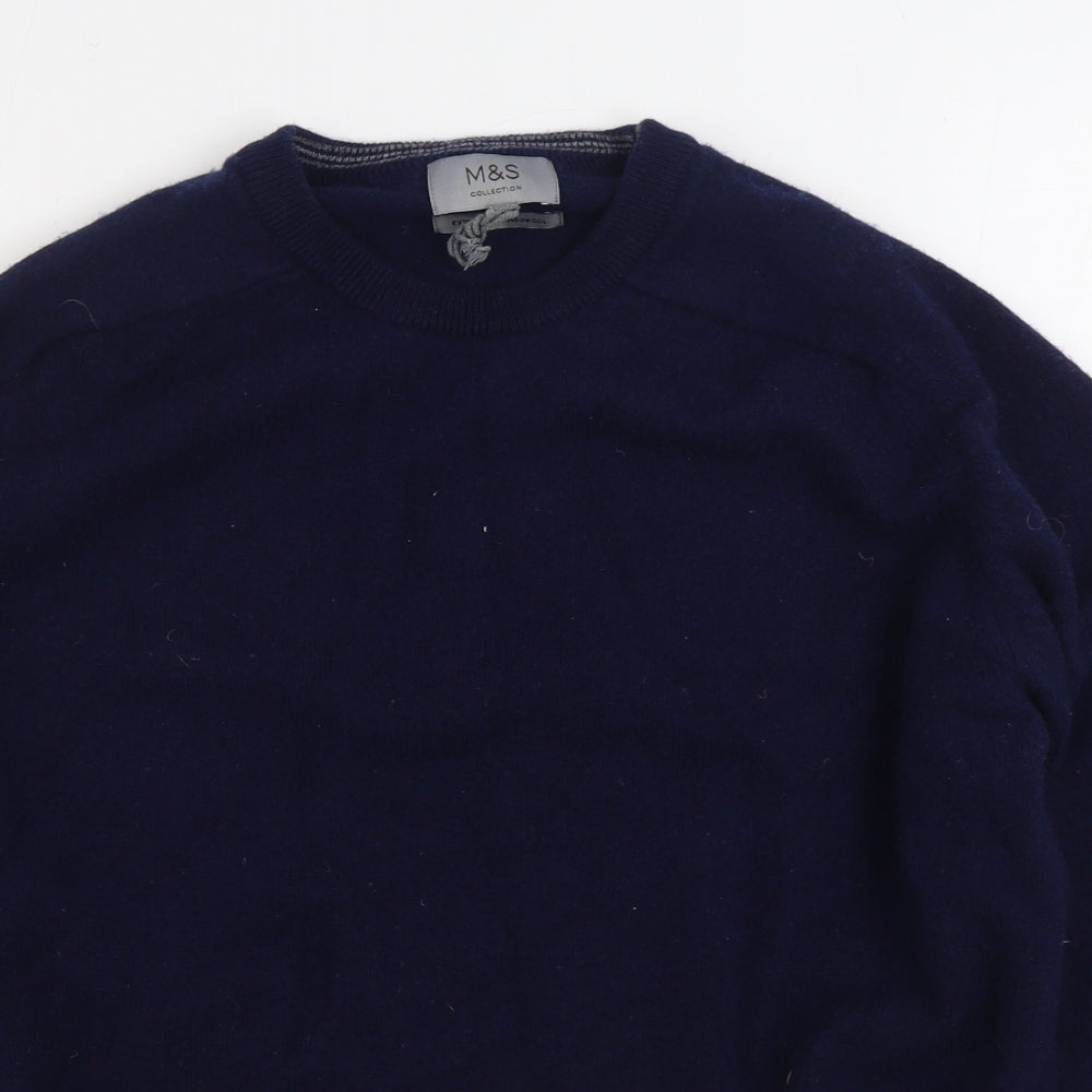 Marks and Spencer Womens Blue Round Neck Wool Pullover Jumper Size XL