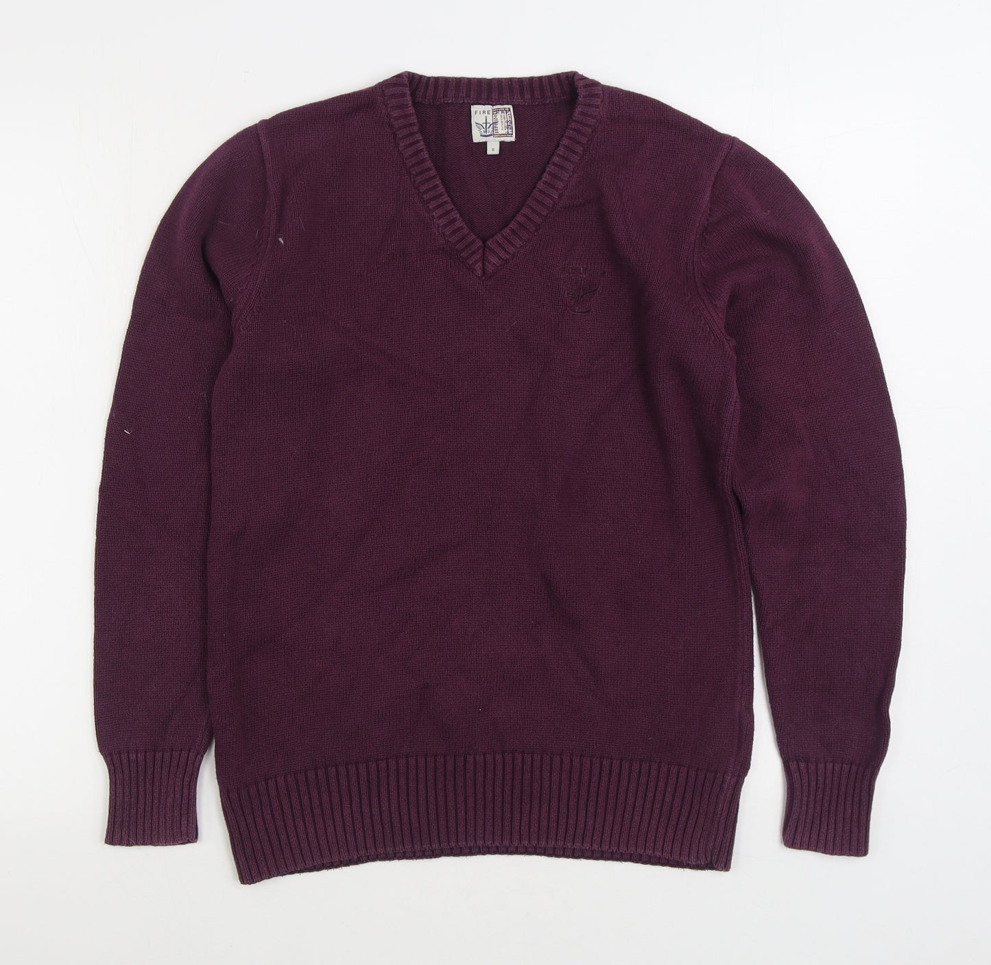 Firetrap Mens Purple V-Neck Cotton Pullover Jumper Size S