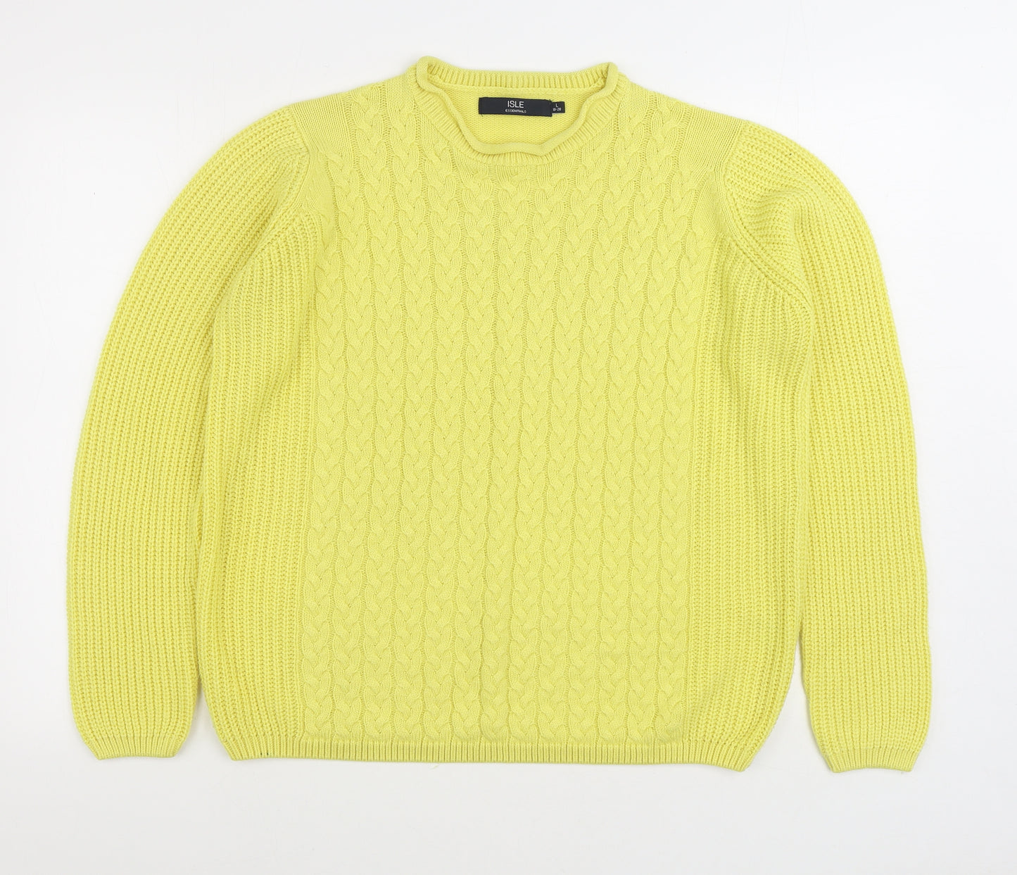 Isle Womens Yellow Round Neck Acrylic Pullover Jumper Size L